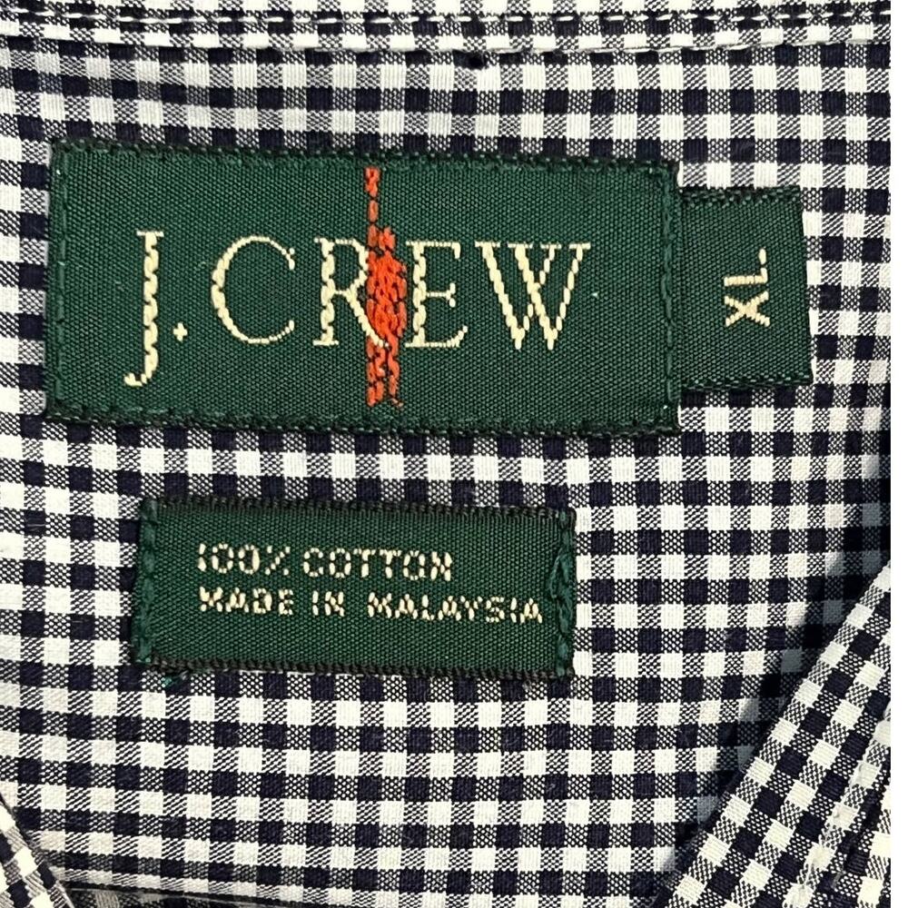 VTG 90s J. CREW Black & White Micro Gingham Checkered Long Sleeve Shirt Mens‎ XL